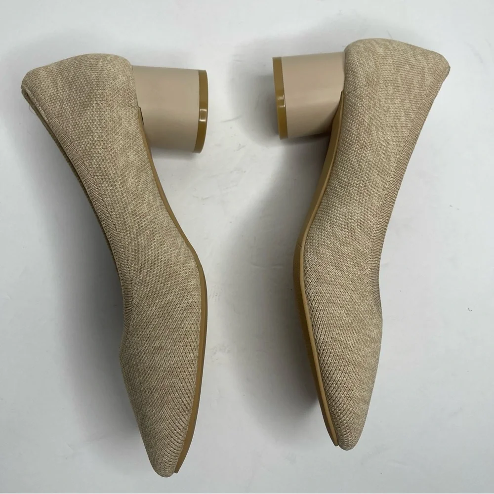VIVAIA Cream Elvia Round-Toe Chunky Heels Womens Size 37 Comfort Knit